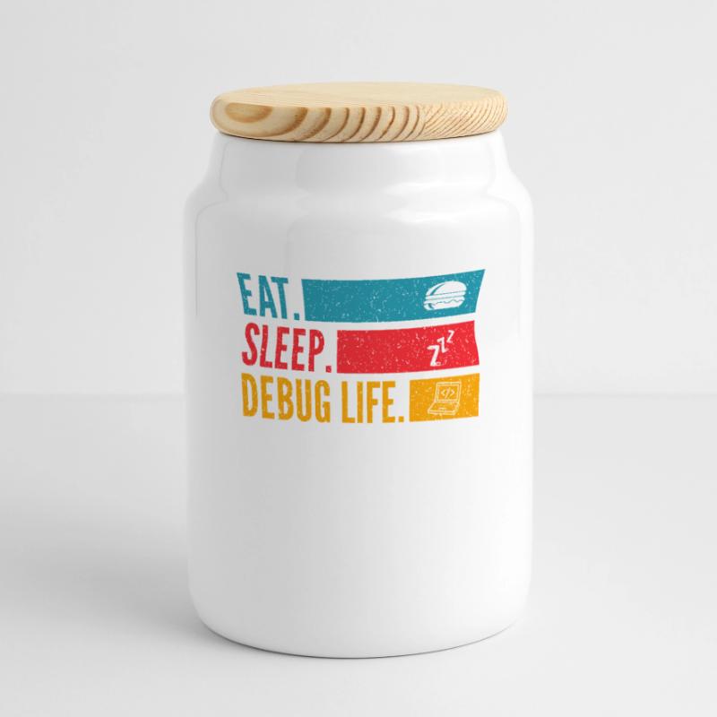 Eat Sleep Debug Repeat Developer Shirt Panoramic Cookie Jar with Wooden Lid