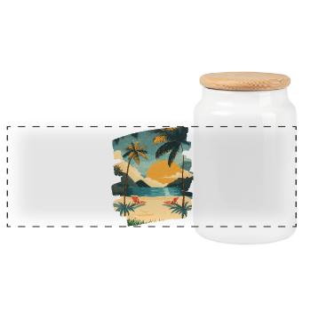 Beach Palm Trees Sunset Summer - Panoramic Cookie Jar with Wooden Lid - white - Front
