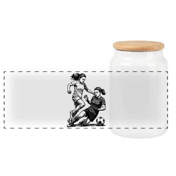 Duel sur le terrain ! Maillot pour footballeuses. - Boîte à biscuits avec couvercle en bois - blanc - Devant