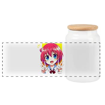 Süßes Anime Manga Mädchen - Peace Zeichen Kawaii - Panorama Keksdose mit Holzdeckel - Weiß - Vorne