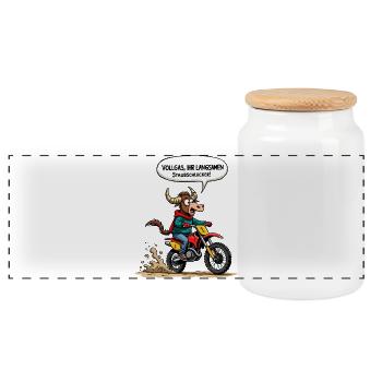 Motocross Stier - Panorama Keksdose mit Holzdeckel - Weiß - Vorne