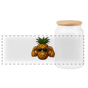 Cool pineapple with sunglasses muscle biceps - Panoramic Cookie Jar with Wooden Lid - white - Front