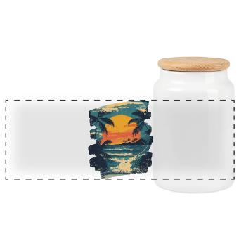 Beach Palm Trees Sunset Summer - Panoramic Cookie Jar with Wooden Lid - white - Front