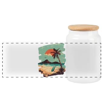 Beach Palm Trees Sun Summer - Panoramic Cookie Jar with Wooden Lid - white - Front