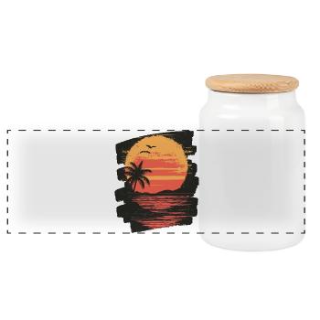 Beach Palm Trees Sunset Summer - Panoramic Cookie Jar with Wooden Lid - white - Front