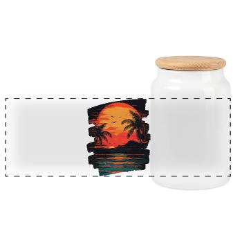 Beach Palm Trees Sunset Summer - Panoramic Cookie Jar with Wooden Lid - white - Front