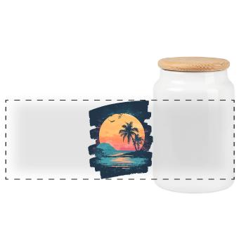 Beach Palm Trees Sunset Summer - Panoramic Cookie Jar with Wooden Lid - white - Front
