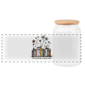 Bücherwurm Lustiger Buch Spruch Florales - Panorama Keksdose mit Holzdeckel - Weiß - Vorne