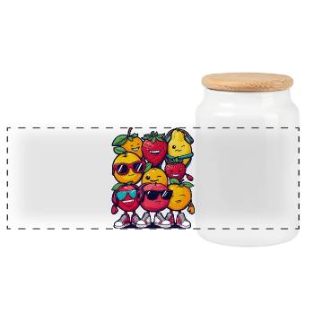 Fruit Squad – 🍓 🍊 🍉 Cartoon - Panorama Keksdose mit Holzdeckel - Weiß - Vorne