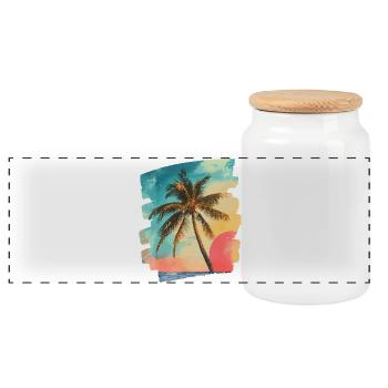 Beach Palm Trees Sunset Summer - Panoramic Cookie Jar with Wooden Lid - white - Front