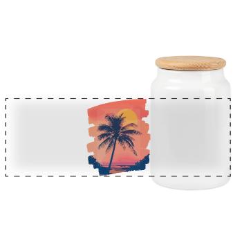 Beach Palm Trees Sunset Summer - Panoramic Cookie Jar with Wooden Lid - white - Front