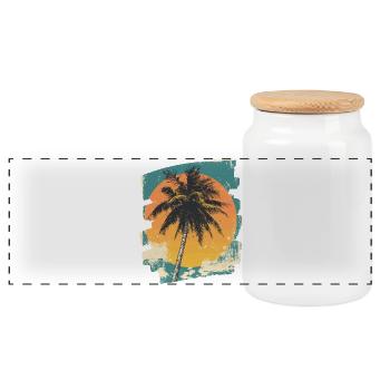 palmier coucher de soleil soleil d’été - Boîte à biscuits avec couvercle en bois - blanc - Devant
