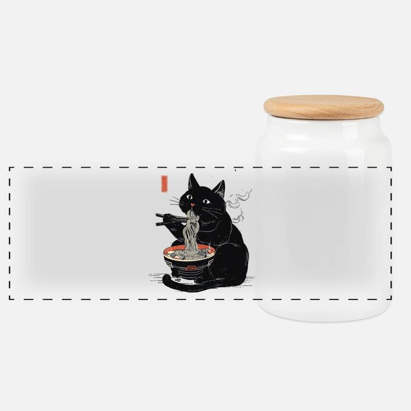 Ramen Kitty - Panorama Keksdose mit Holzdeckel - Weiß