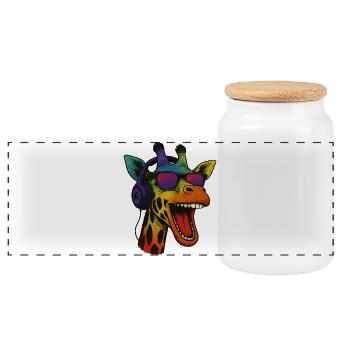 Cool giraffe with 90s sunglasses and headphones - Panoramic Cookie Jar with Wooden Lid - white - Front