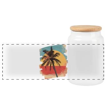 palmier coucher de soleil soleil d’été - Boîte à biscuits avec couvercle en bois - blanc - Devant