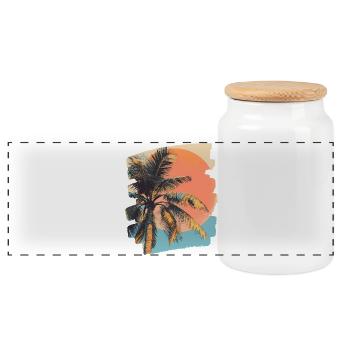 palmier coucher de soleil soleil d’été - Boîte à biscuits avec couvercle en bois - blanc - Devant