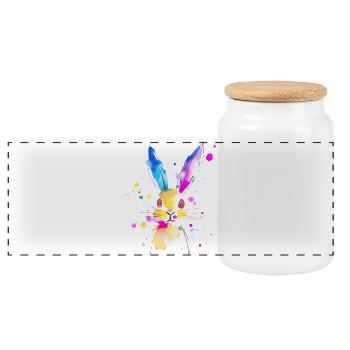 Abstract Watercolor Rabbit 🐇 - Panoramic Cookie Jar with Wooden Lid - white - Front
