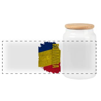 Rumänien Flagge vertikal, Master Rumänien - Panorama Keksdose mit Holzdeckel - Weiß - Vorne