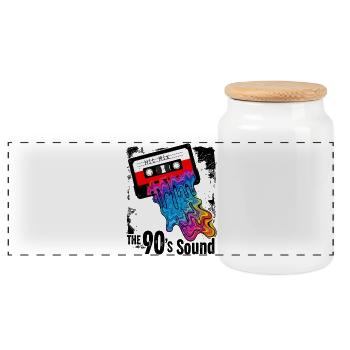 The 90s Sound - Retro Kassette Farbenfroh - Panorama Keksdose mit Holzdeckel - Weiß - Vorne