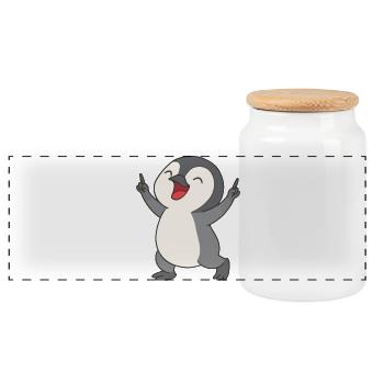 Happy penguin chick - Panoramic Cookie Jar with Wooden Lid - white - Front