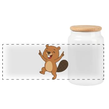 Fröhliches Biberbaby - Busy Beaver Baby - Panorama Keksdose mit Holzdeckel - Weiß - Vorne