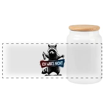 It wasn't me - raccoon sprayer humor animal - Panoramic Cookie Jar with Wooden Lid - white - Front