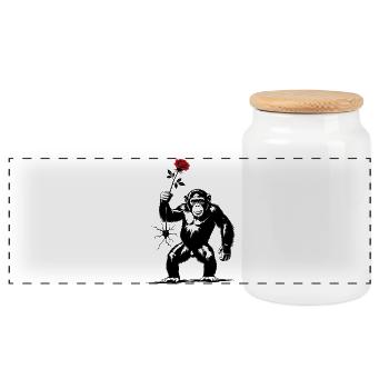 Affen mit roter Rose – Banksy-Inspiration - Panorama Keksdose mit Holzdeckel - Weiß - Vorne