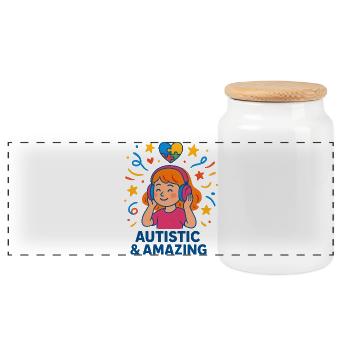 Autistic & Amazing Girls Kids Gift Quote - Panoramic Cookie Jar with Wooden Lid - white - Front