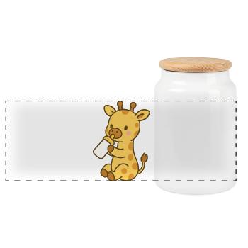 Giraffenliebe mit Flasche - Panorama Keksdose mit Holzdeckel - Weiß - Vorne