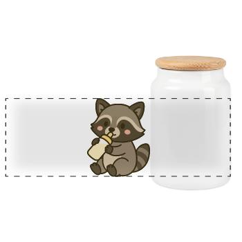 Bottle time with raccoons - Panoramic Cookie Jar with Wooden Lid - white - Front