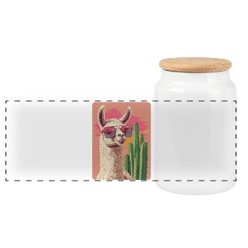 Funny Llama Alpaca Llama Animal Gift - Panoramic Cookie Jar with Wooden Lid - white - Front
