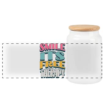 Smile Its Free Therapy – bunte Comic-Schrift - Panorama Keksdose mit Holzdeckel - Weiß - Vorne