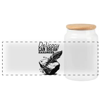 Delicacy can break hardness - Panoramic Cookie Jar with Wooden Lid - white - Front