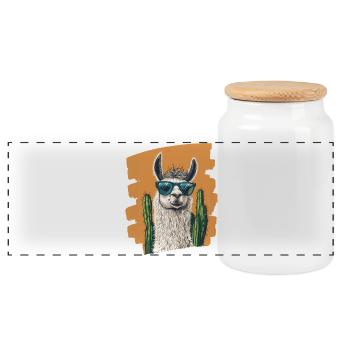 Funny Llama Alpaca Llama Animal Gift - Panoramic Cookie Jar with Wooden Lid - white - Front