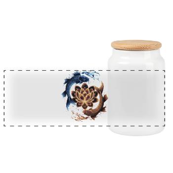 Yin Yang Koi Poisson et Lotus lumineux Art - Boîte à biscuits avec couvercle en bois - blanc - Devant