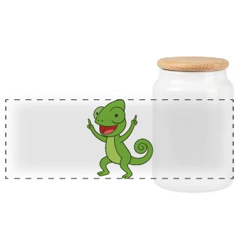 Caméléon de fête - Boîte à biscuits avec couvercle en bois - blanc - Devant