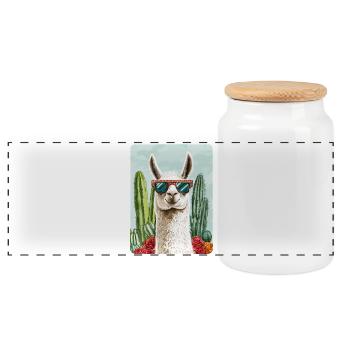 Funny Llama Alpaca Llama Animal Gift - Panoramic Cookie Jar with Wooden Lid - white - Front