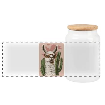Funny Llama Alpaca Llama Animal Gift - Panoramic Cookie Jar with Wooden Lid - white - Front