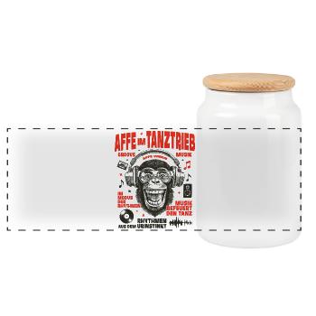 Classic Kassette Shirt: Cartoon Affe im Groove - Panorama Keksdose mit Holzdeckel - Weiß - Vorne