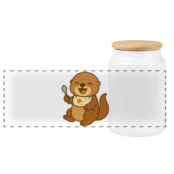 Sea Otter Snack Time - Panoramic Cookie Jar with Wooden Lid - white - Front