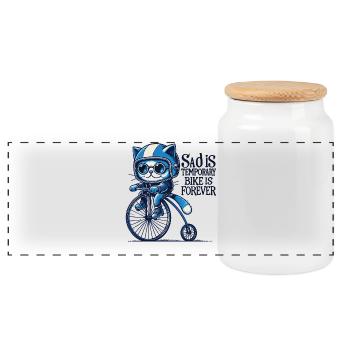 Cats Bicycle Design with Saying for Cyclists - Panoramic Cookie Jar with Wooden Lid - white - Front
