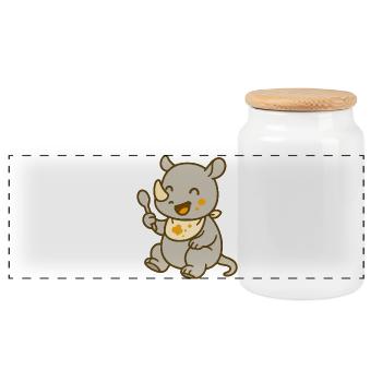 Feeding with the baby rhino – Sweet and wild - Panoramic Cookie Jar with Wooden Lid - white - Front