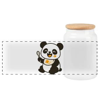 Futtern mit dem Panda-Jungtier – Kunterbunt süß - Panorama Keksdose mit Holzdeckel - Weiß - Vorne