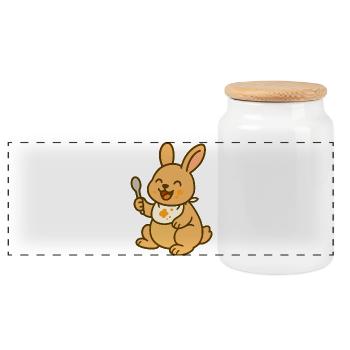 Bébé lapin avec cuillère dans le bonheur alimentaire - Boîte à biscuits avec couvercle en bois - blanc - Devant
