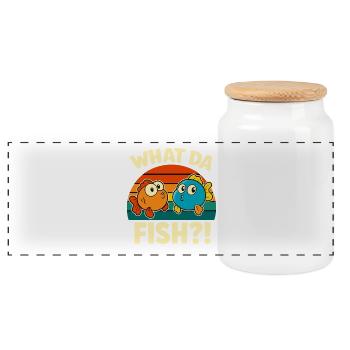 What Da Fisch WTF - Vintage What. Da Fish Cartoon - Panoramic Cookie Jar with Wooden Lid - white - Front