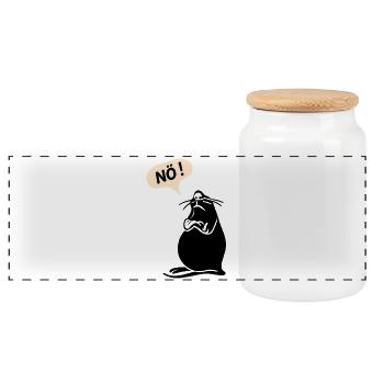 Fauler Seehund sagt NÖ - Lazy Seal Says NO Cartoon - Panorama Keksdose mit Holzdeckel - Weiß - Vorne