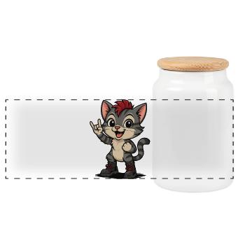Punk Rock Kitten with Boots - Panoramic Cookie Jar with Wooden Lid - white - Front