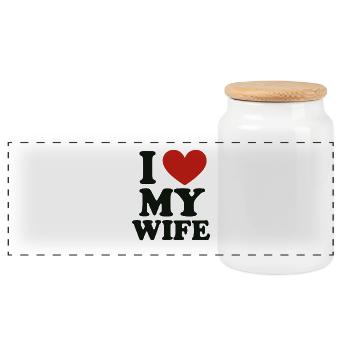 I Love My Wife – Declaration of Love Shirt - Panoramic Cookie Jar with Wooden Lid - white - Front