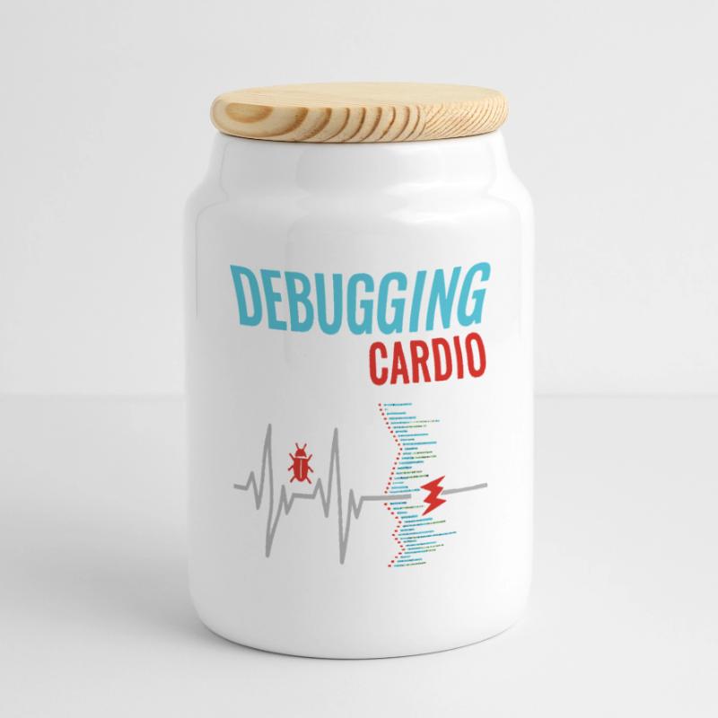 Debugging is my cardio - programmer nerd Panoramic Cookie Jar with Wooden Lid