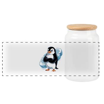 Good morning? Very thin ! Funny Penguin - Panoramic Cookie Jar with Wooden Lid - white - Front